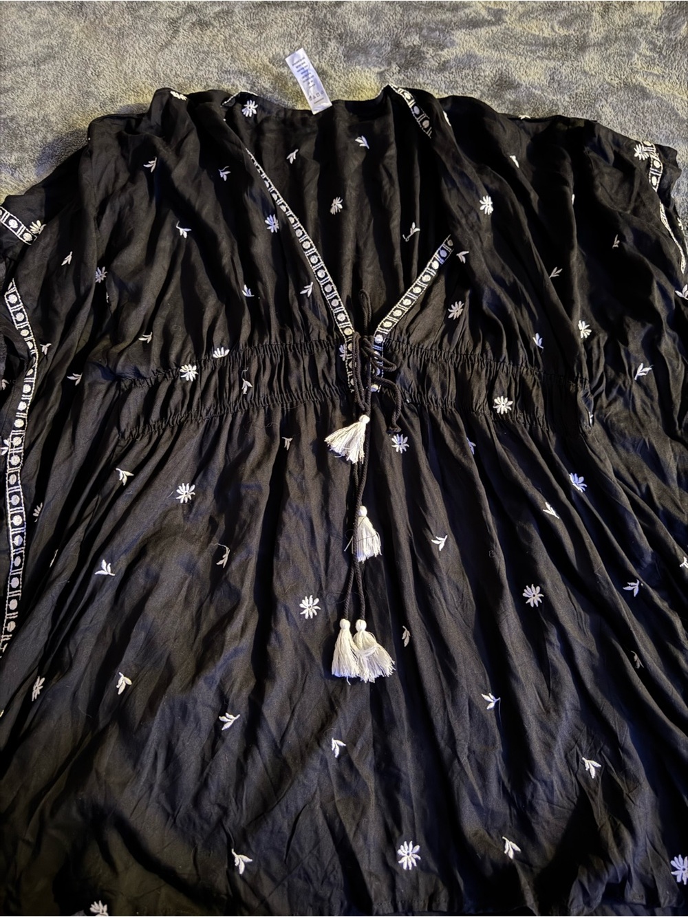 Swimsuits For All Black Cover-Up with White Embroidery
